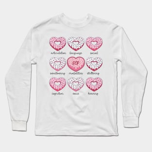 SLP Valentine Conversation Hearts Donuts Speech Therapist Long Sleeve T-Shirt